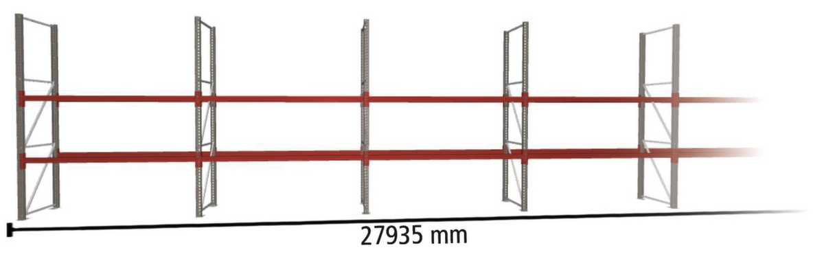 META Palletstelling MULTIPAL voor 60 pallets, 27935 mm breed, 3 opslagniveaus ZOOM