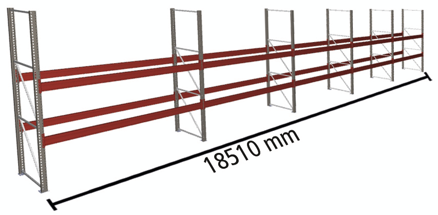 META Palletstelling MULTIPAL voor 60 pallets, 18510 mm breed, 3 opslagniveaus ZOOM